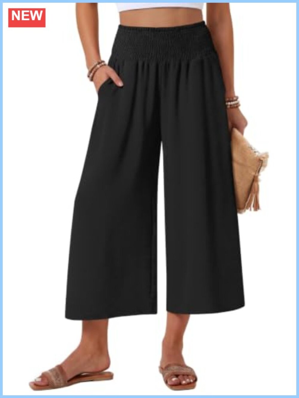 Womens Capri Pants Wide Leg Gaucho Palazzo Flowy Boho with Pockets